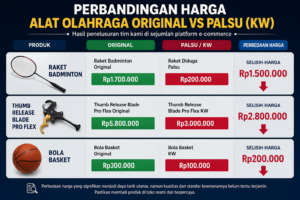 Data Grafis Perbandingan Harga Alat Olahraga Asli dan Palsu.